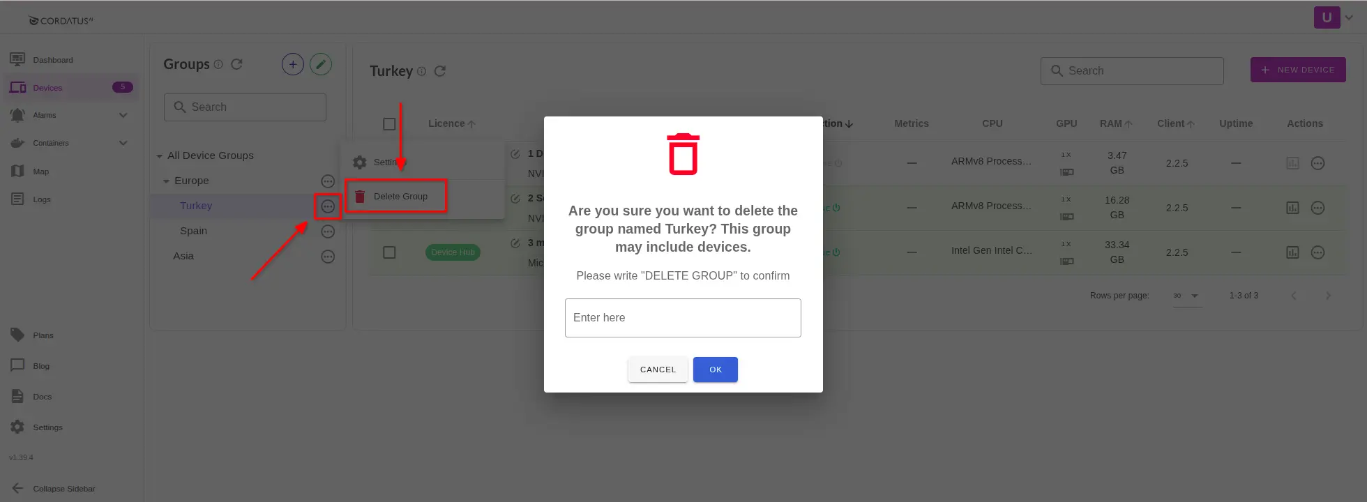 Delete a group