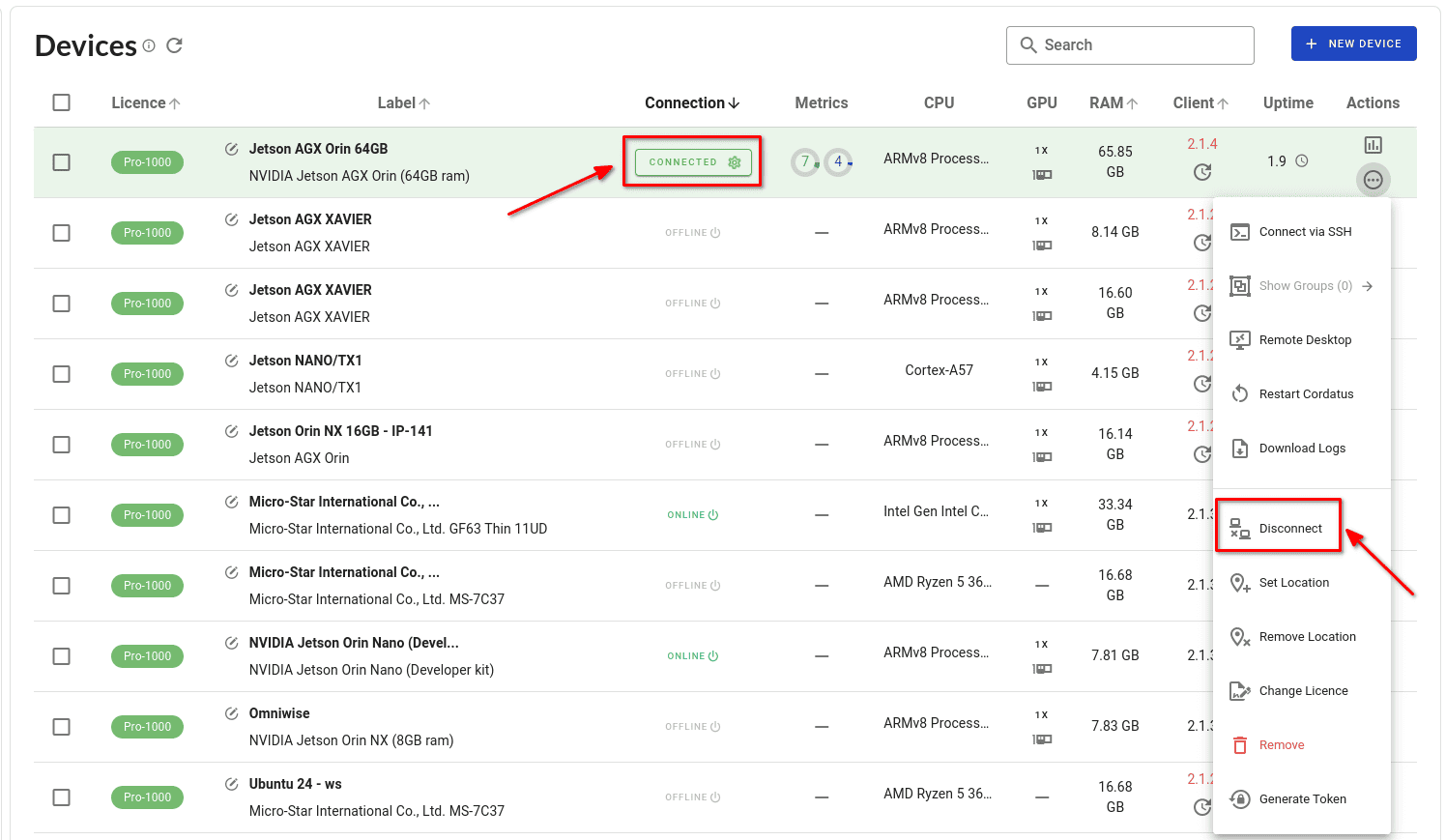 Disconnecting a device