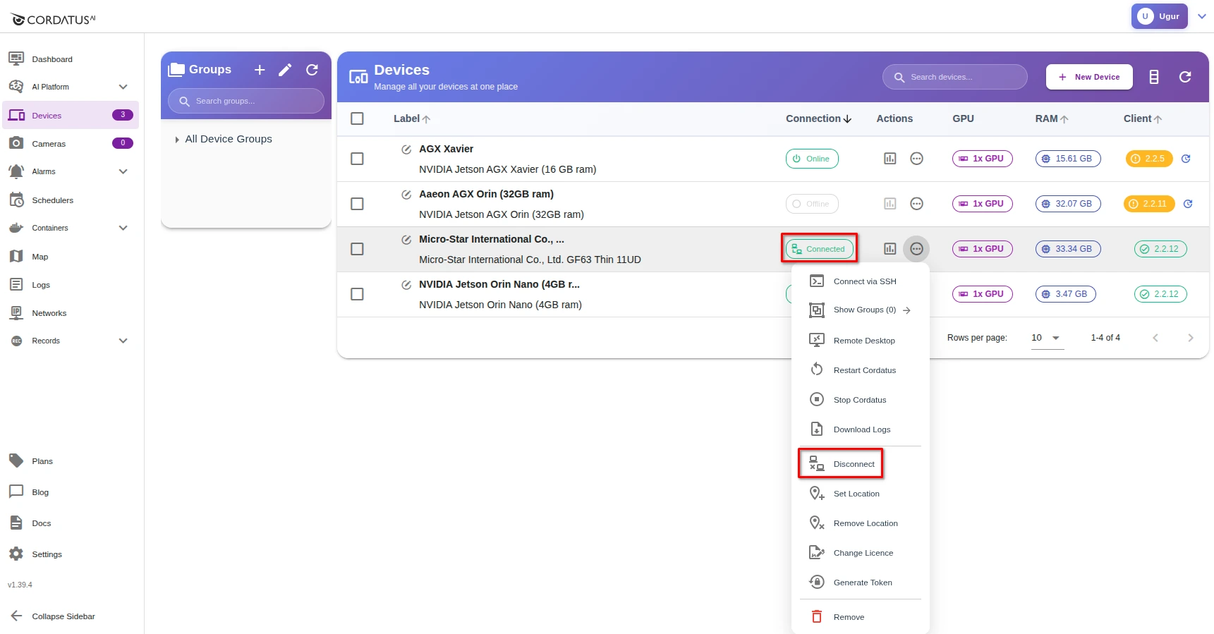 Disconnect Single Device