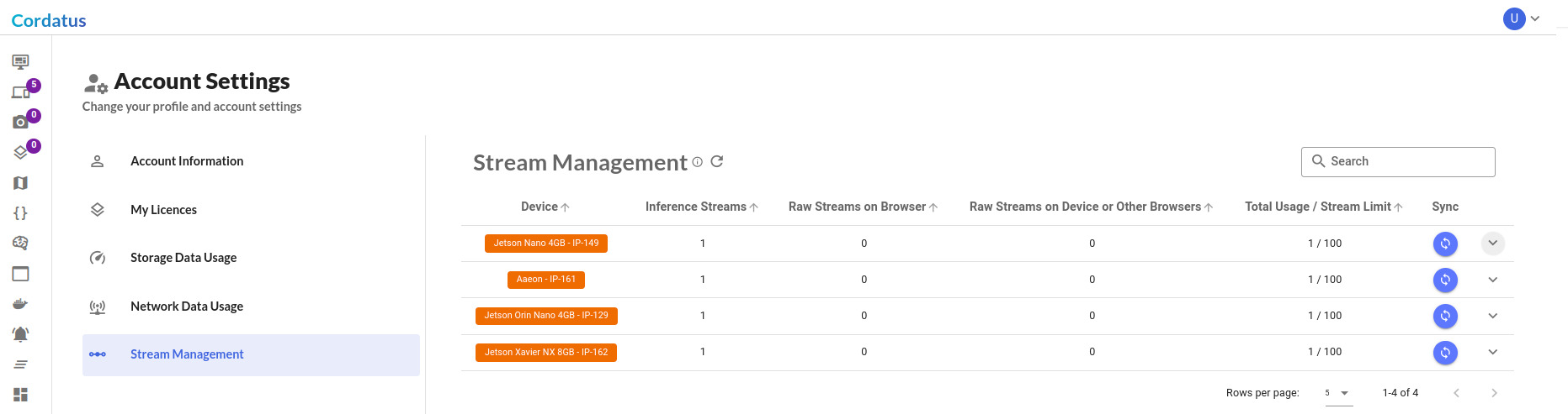 Stream Management Page