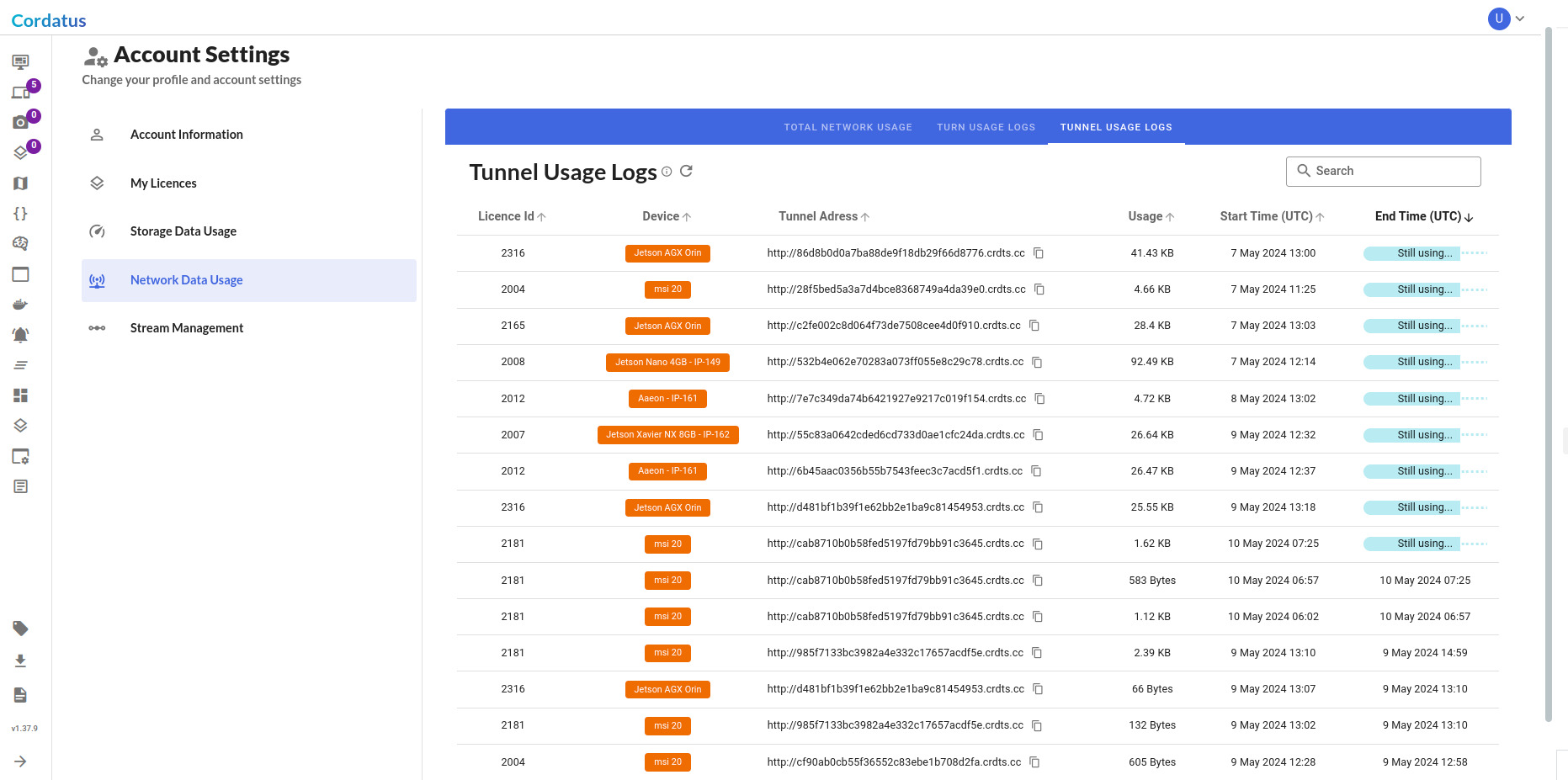 Tunnel Usage Logs