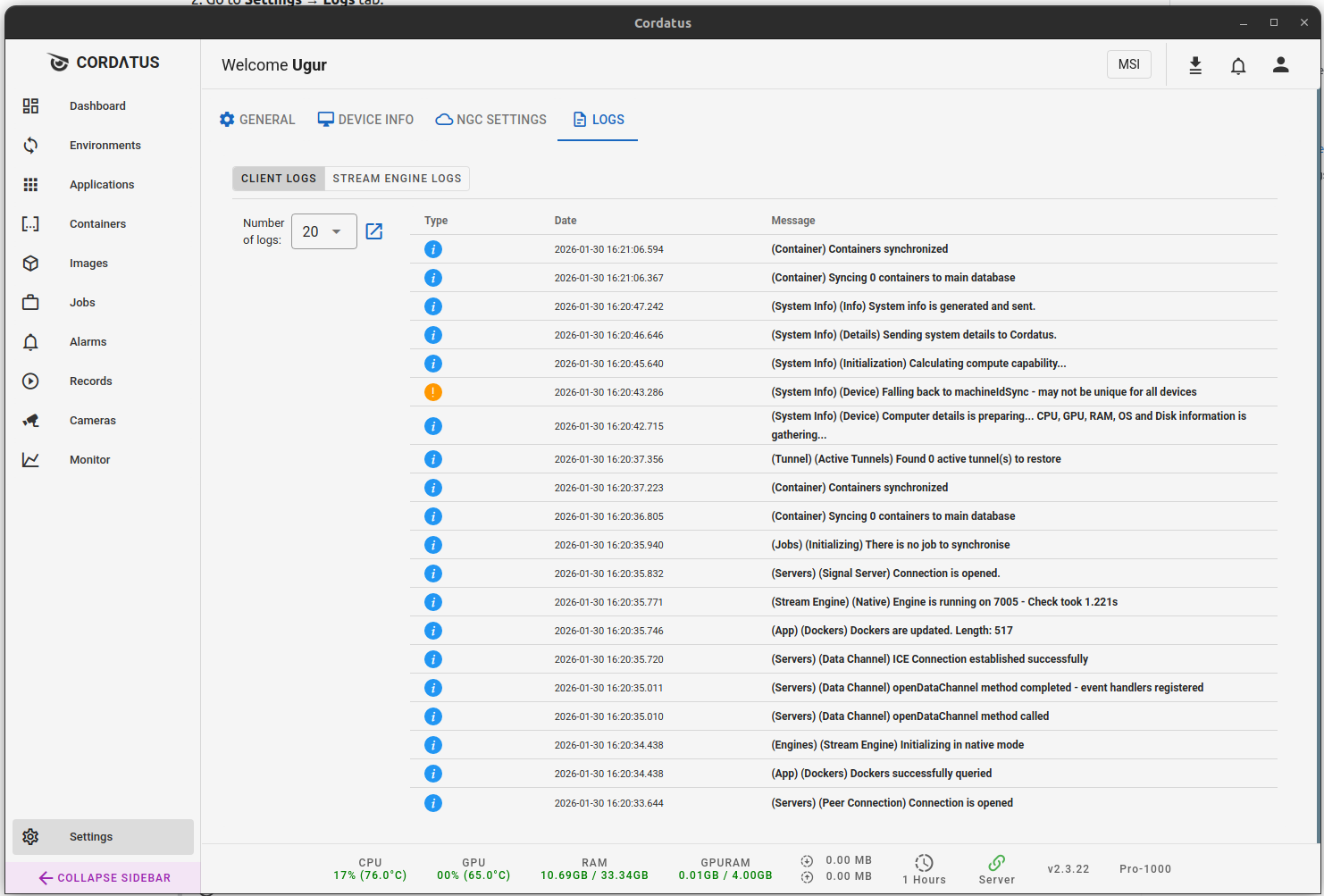 Logs in de Client