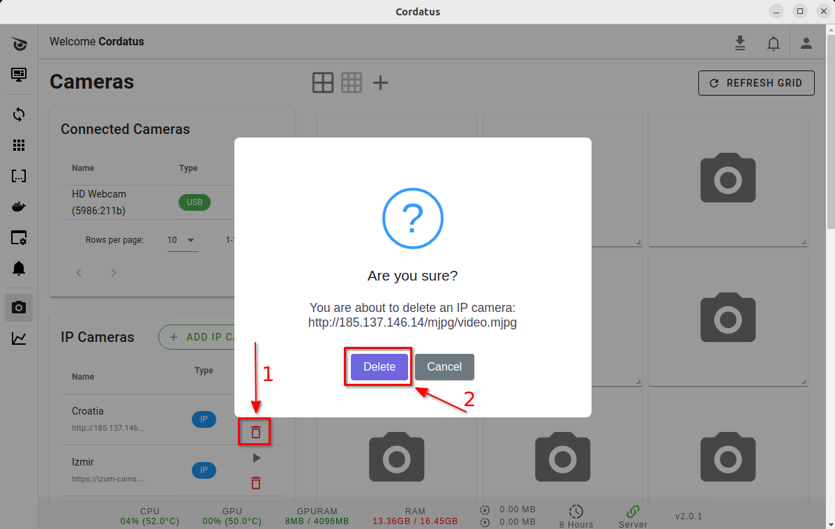 Removing a Cam on Client
